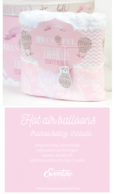 Trusou de botez cu baloane de aer cald roz si broderie, Hot Air Pink Balloon!  11